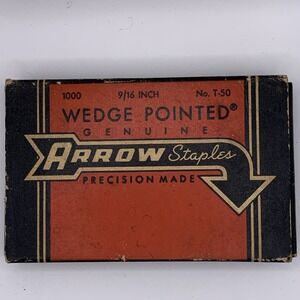 Vintage Arrow Tack Pointed Staples in Original Box‎ T-50  9/16